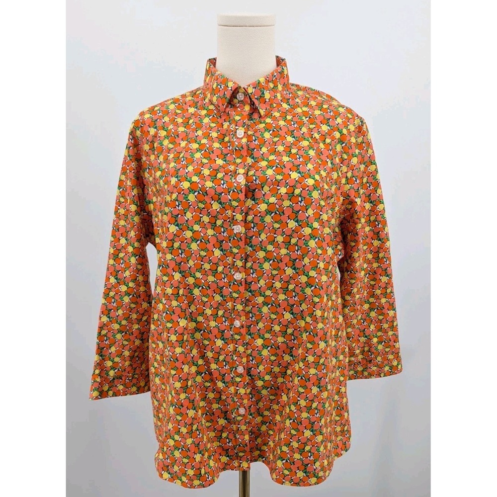 Lands End Supima Cotton Citrus Orange Shirt Size 14 Button Up Colorful No Iron